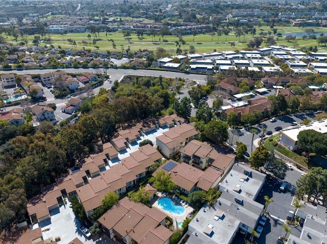 birds eye view of property featuring a residential view and a water view