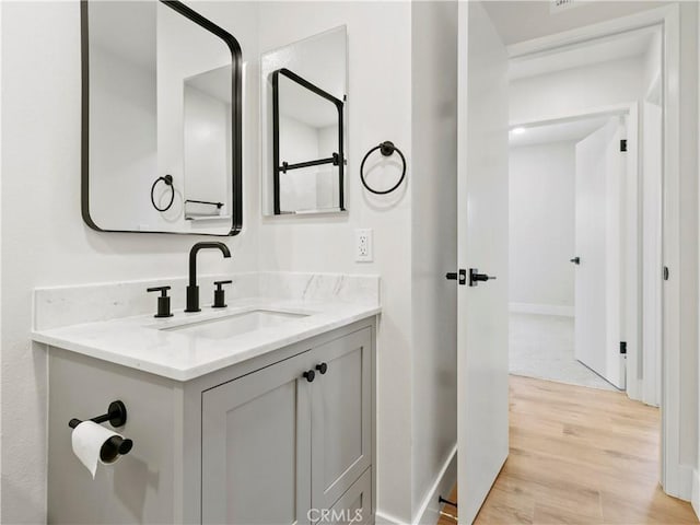 bathroom featuring wood finished floors and vanity