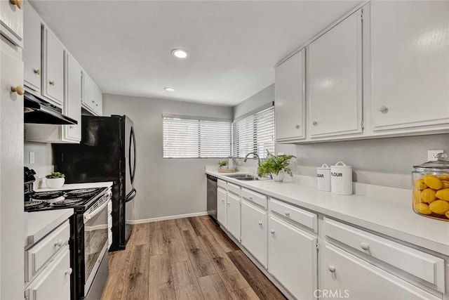 kitchen featuring appliances with stainless steel finishes, a sink, white cabinetry, and under cabinet range hood