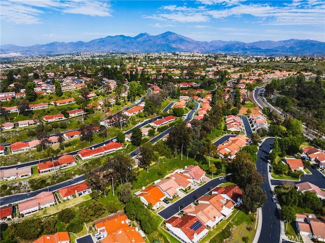 aerial view featuring a residential view and a mountain view