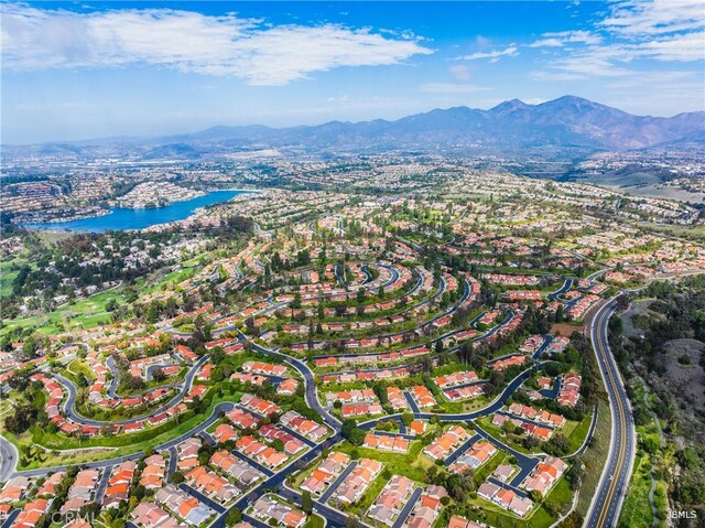 aerial view with a water and mountain view