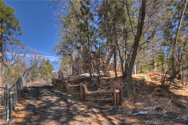 view of road featuring dirt driveway and a gated entry