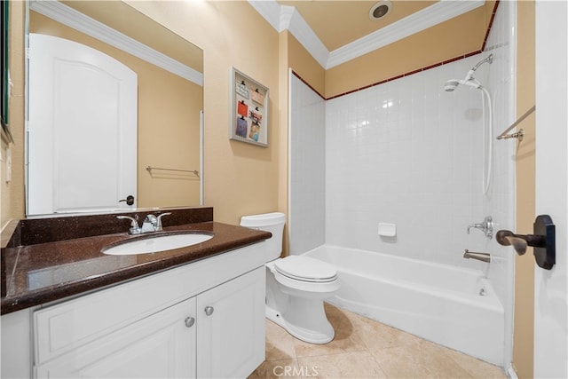 37 Shepard, Irvine, CA 92620 - full bathroom with crown molding, tile patterned floors, vanity, washtub / shower combination, and toilet