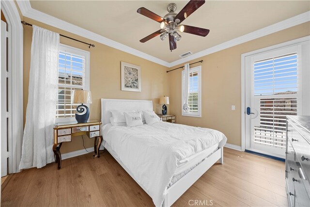 37 Shepard, Irvine, CA 92620 - bedroom with multiple windows, crown molding, access to exterior, and light wood-type flooring