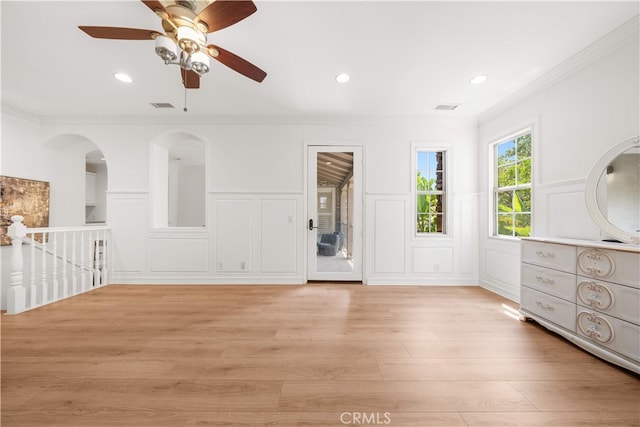 37 Shepard, Irvine, CA 92620 - unfurnished room with crown molding, a decorative wall, light wood-type flooring, recessed lighting, and a ceiling fan