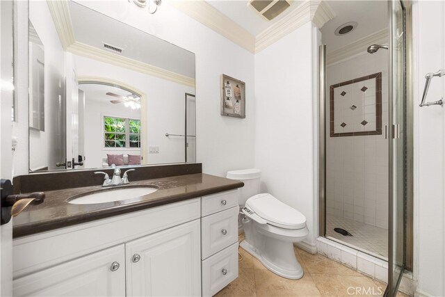 37 Shepard, Irvine, CA 92620 - full bathroom with crown molding, vanity, and a stall shower