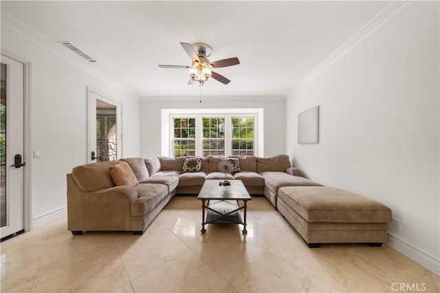 37 Shepard, Irvine, CA 92620 - living room featuring crown molding and ceiling fan