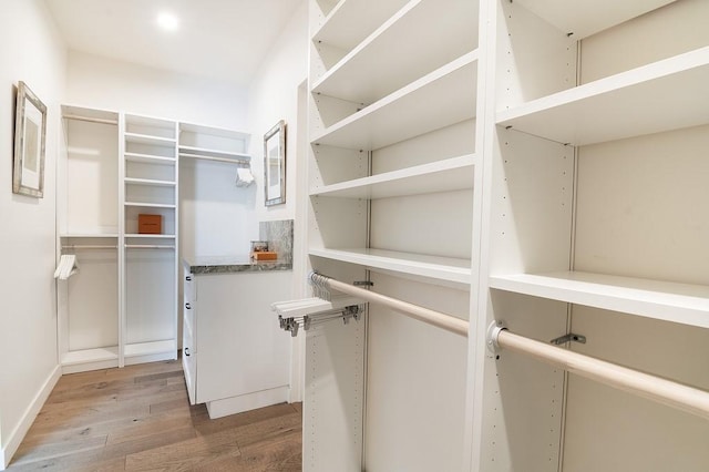 walk in closet featuring wood finished floors