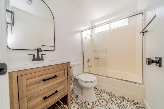 full bathroom with toilet, visible vents, vanity, shower / washtub combination, and tile patterned floors