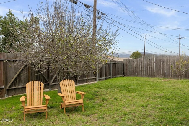 view of yard with a fenced backyard