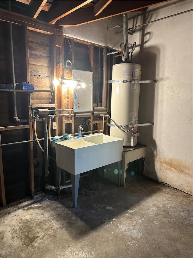 unfinished below grade area with strapped water heater