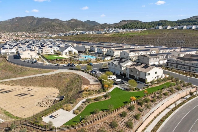 aerial view featuring a residential view and a mountain view