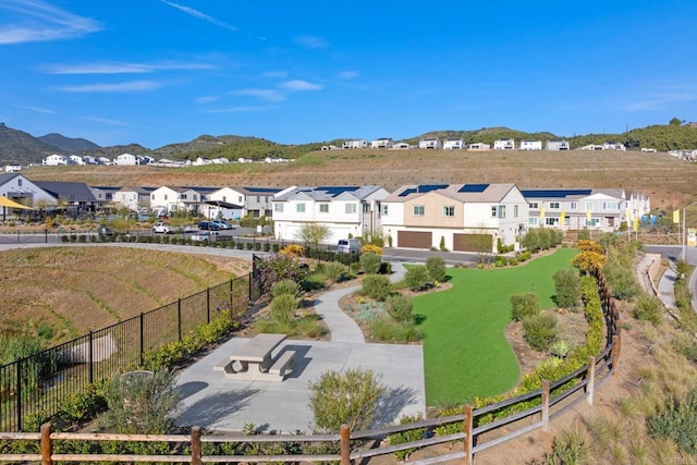 aerial view with a mountain view and a residential view