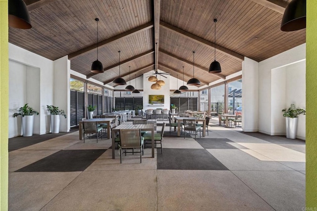 view of patio / terrace with ceiling fan and outdoor dining space