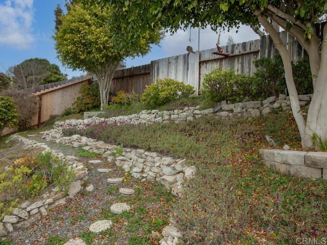 view of yard with a fenced backyard