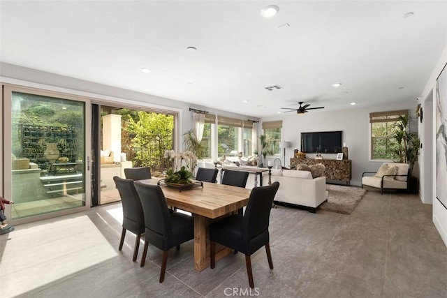 dining room with visible vents and recessed lighting