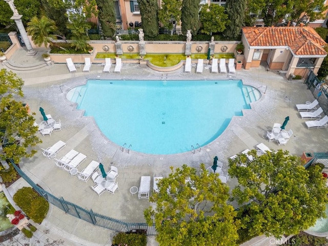 pool with a patio area