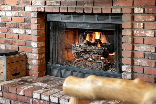 interior details featuring a fireplace