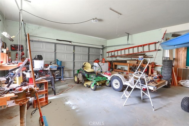 garage with concrete block wall