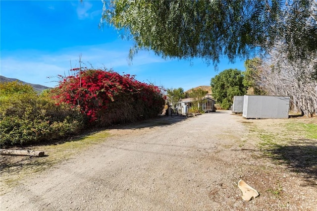 view of street featuring dirt driveway