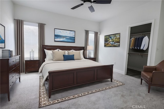 33112 Haddock St, Winchester, CA 92596 - bedroom with a ceiling fan, a walk in closet, light carpet, and multiple windows