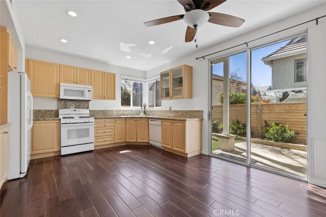 27139 Saddlepeak Trl, Valencia, CA 91354 - kitchen featuring light brown cabinets, white appliances, and plenty of natural light