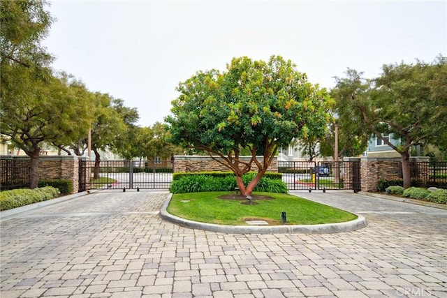 view of home's community with fence and a gate