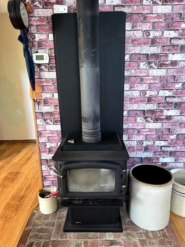 room details featuring a wood stove