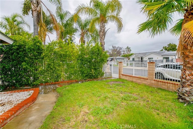 view of yard with a fenced front yard