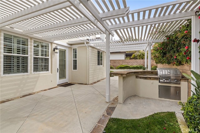 view of patio with an outdoor kitchen and area for grilling