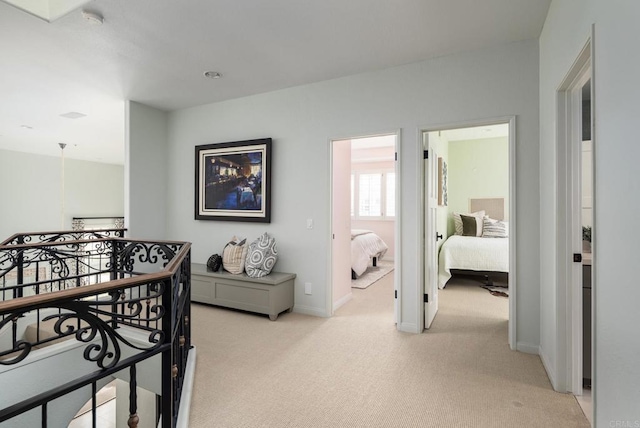 bedroom featuring baseboards and light carpet