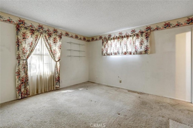 spare room with a textured ceiling and carpet flooring