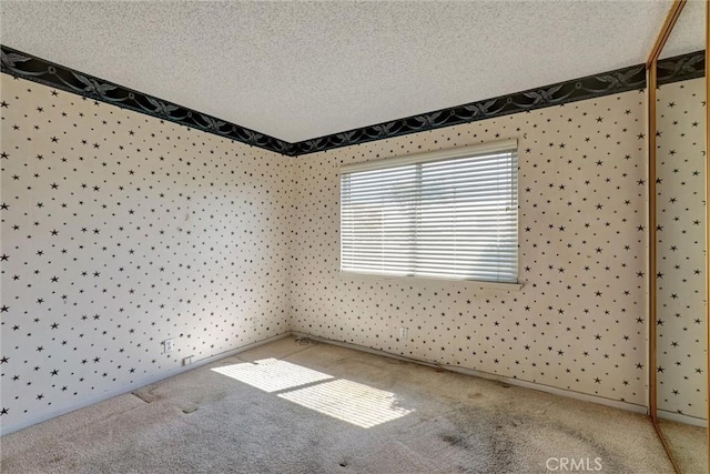 spare room with a textured ceiling and carpet flooring