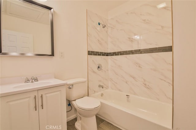 full bathroom featuring shower / bath combination, vanity, and toilet