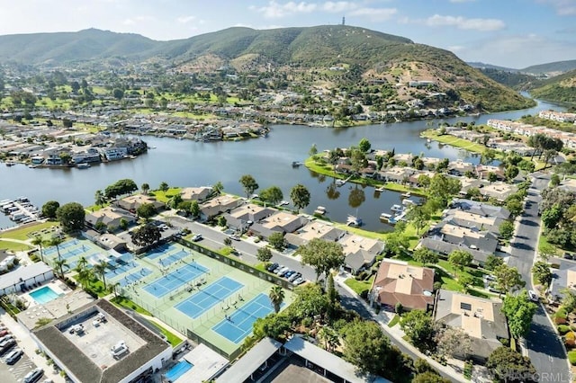 aerial view with a water and mountain view