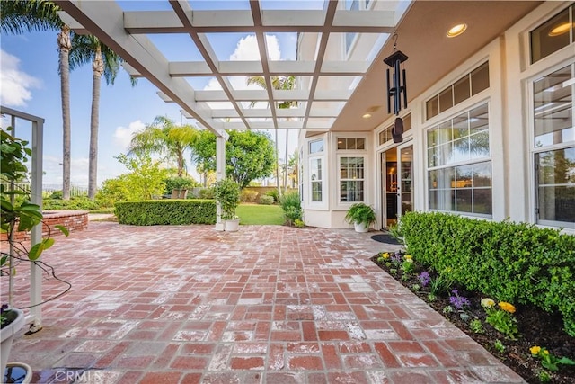 view of patio featuring a pergola