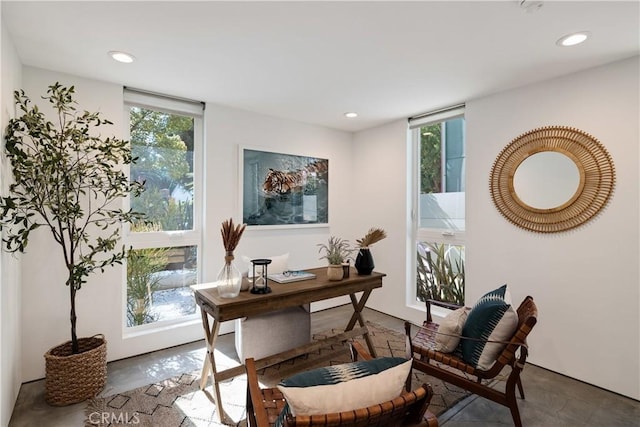 office space featuring concrete floors and recessed lighting