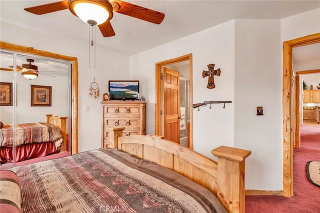 carpeted bedroom featuring a ceiling fan