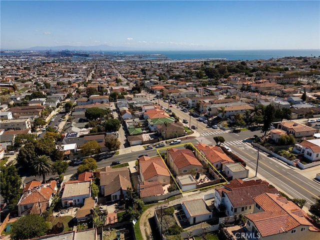 aerial view featuring a water view and a residential view