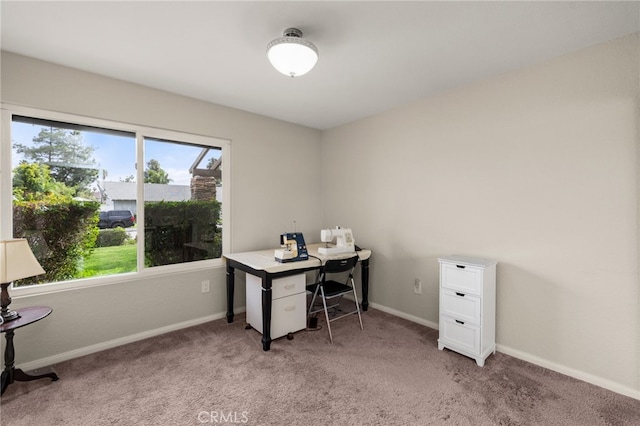 office space with light colored carpet and baseboards