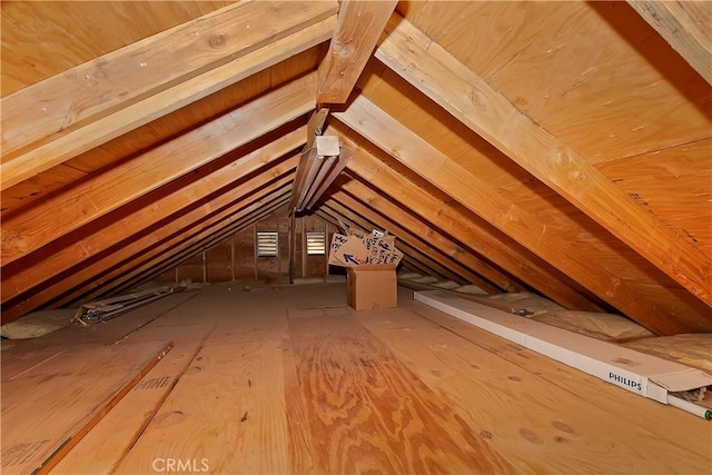 view of unfinished attic