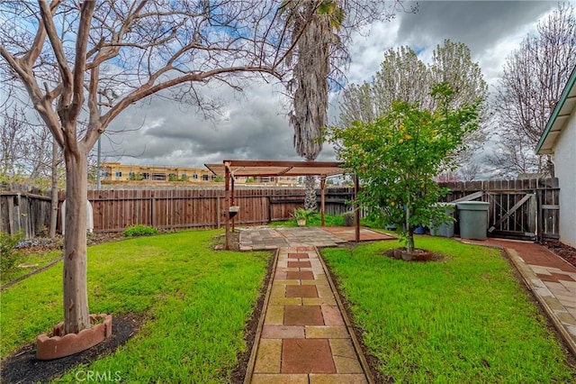 view of yard with a patio area and a fenced backyard