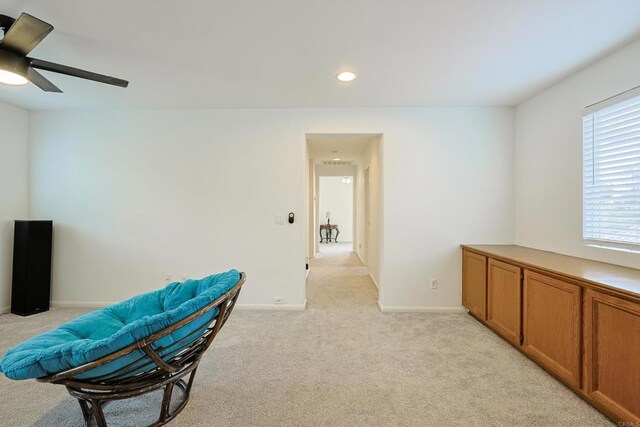 1582 Moonbeam Ln, Chula Vista, CA 91915 - living area featuring light colored carpet, ceiling fan, baseboards, and recessed lighting