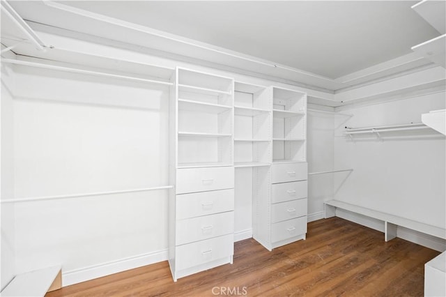 walk in closet with wood finished floors