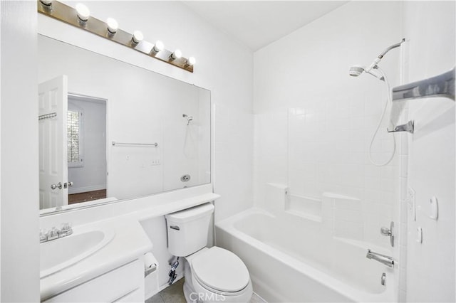 bathroom with shower / tub combination, vanity, and toilet