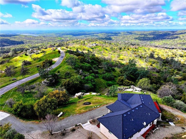 birds eye view of property featuring a forest view