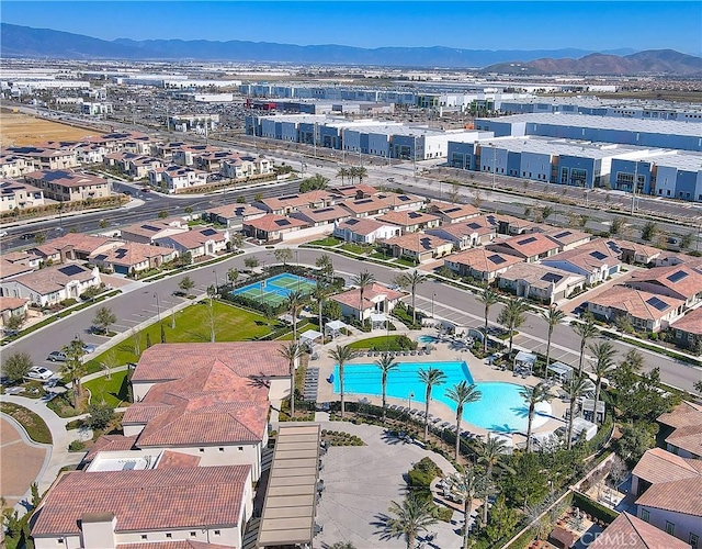 bird's eye view featuring a mountain view and a residential view