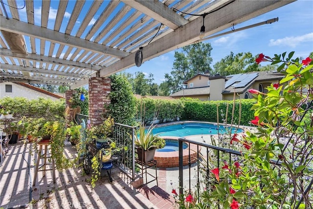 160 Summit Rd, La Verne, CA 91750 - view of pool featuring a pergola, a fenced backyard, a patio, and a pool with connected hot tub