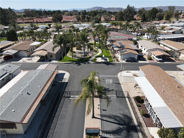 aerial view featuring a residential view and a mountain view