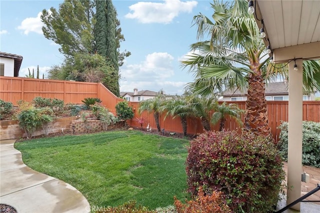 view of yard with a fenced backyard